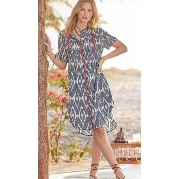 Sundance Isabel Ikat Button Front Shirt Dress Small Petite - Picture 2 of 11